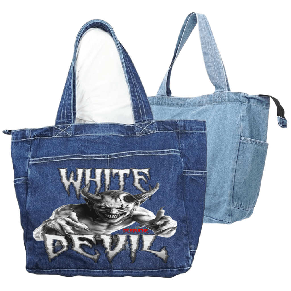 WHITE DEVIL by DeROUCHE DESIGNS custom denim jacket by DenimINK