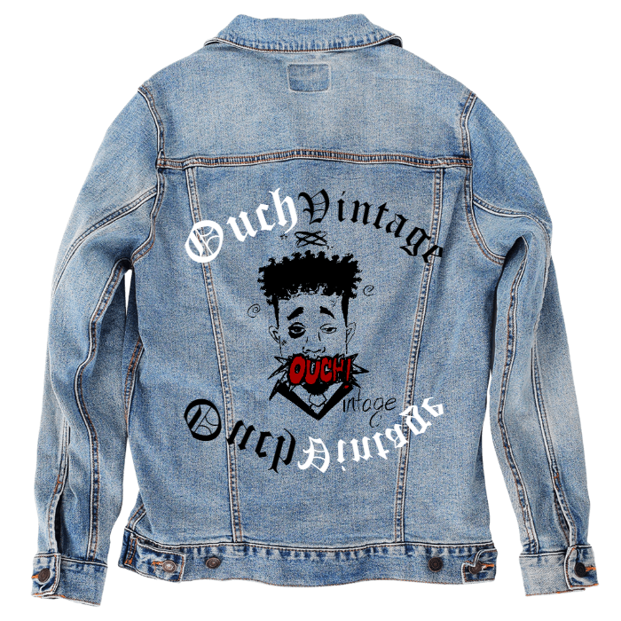 Customer Designed Custom Denim Jacket (hand-crafted) with 3 color choices of jacket: Stonewash, White, or Black. Unisex XS S M L XL 2X 3X. USA hand-crafted and USA digitally printed. Ships free within the USA & also ships Internationally.