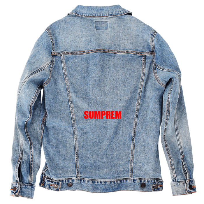 Customer Designed Custom Denim Jacket (hand-crafted) with 3 color choices of jacket: Stonewash, White, or Black. Unisex XS S M L XL 2X 3X. USA hand-crafted and USA digitally printed. Ships free within the USA & also ships Internationally.