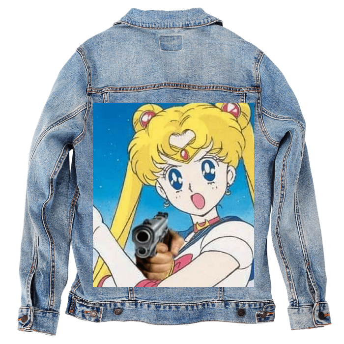 Customer Designed Custom Denim Jacket (hand-crafted) with 3 color choices of jacket: Stonewash, White, or Black. Unisex XS S M L XL 2X 3X. USA hand-crafted and USA digitally printed. Ships free within the USA & also ships Internationally.