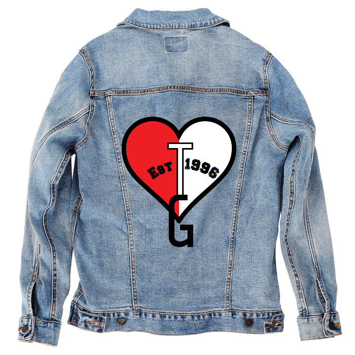 Customer Designed Custom Denim Jacket (hand-crafted) with 3 color choices of jacket: Stonewash, White, or Black. Unisex XS S M L XL 2X 3X. USA hand-crafted and USA digitally printed. Ships free within the USA & also ships Internationally.