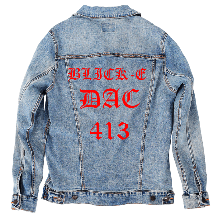 Customer Designed Custom Denim Jacket (hand-crafted) with 3 color choices of jacket: Stonewash, White, or Black. Unisex XS S M L XL 2X 3X. USA hand-crafted and USA digitally printed. Ships free within the USA & also ships Internationally.
