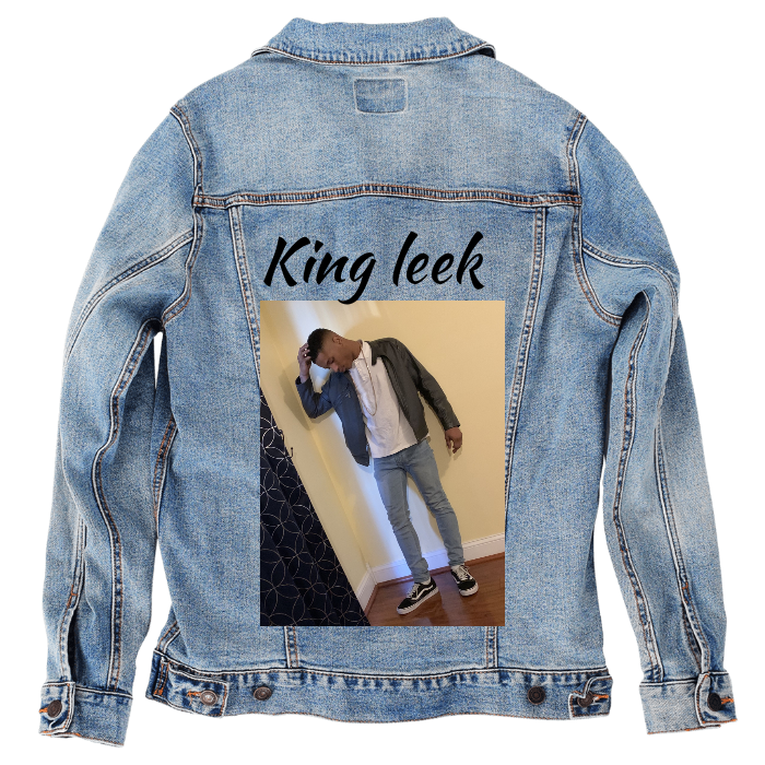 Customer Designed Custom Denim Jacket (hand-crafted) with 3 color choices of jacket: Stonewash, White, or Black. Unisex XS S M L XL 2X 3X. USA hand-crafted and USA digitally printed. Ships free within the USA & also ships Internationally.