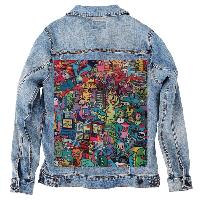 Customer Designed Custom Denim Jacket (hand-crafted) with 3 color choices of jacket: Stonewash, White, or Black. Unisex XS S M L XL 2X 3X. USA hand-crafted and USA digitally printed. Ships free within the USA & also ships Internationally.