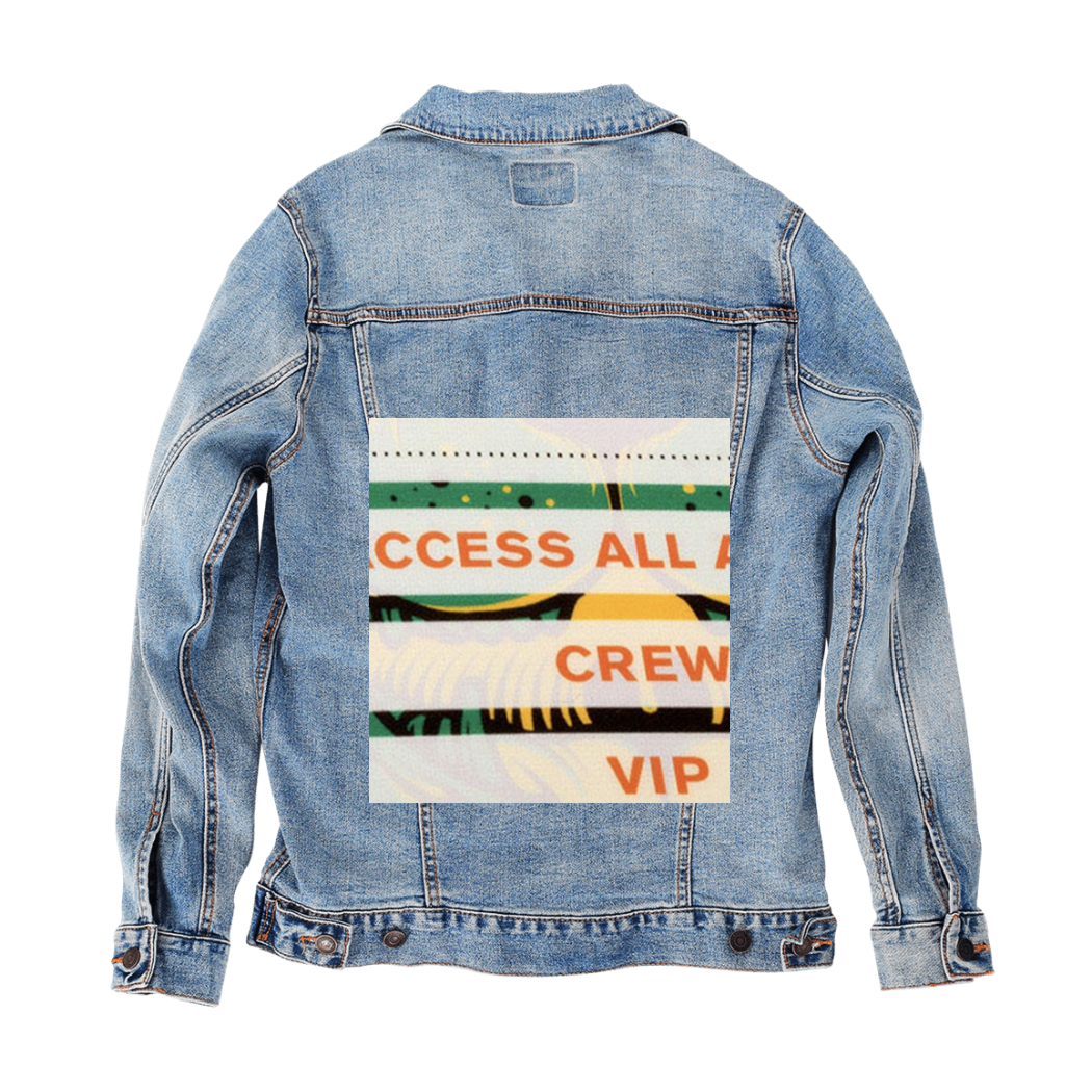 Customer Designed Custom Denim Jacket (hand-crafted) with 3 color choices of jacket: Stonewash, White, or Black. Unisex XS S M L XL 2X 3X. USA hand-crafted and USA digitally printed. Ships free within the USA & also ships Internationally.