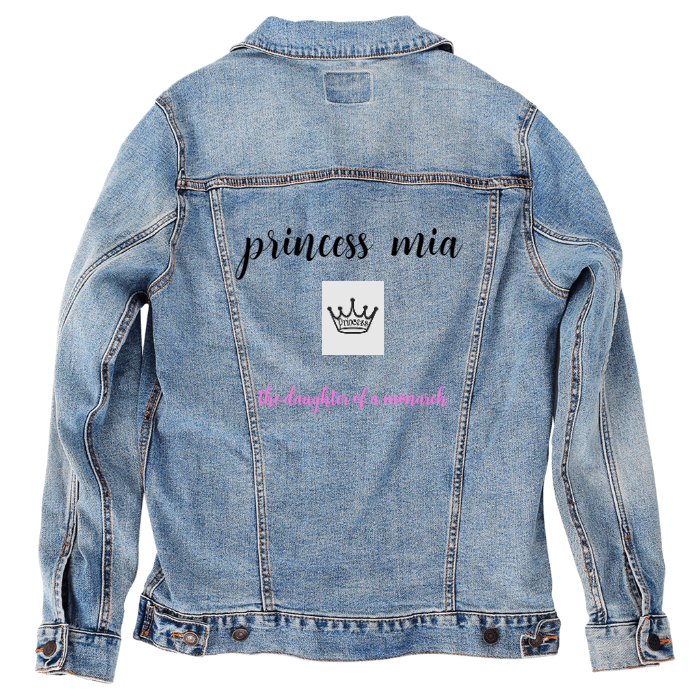 Customer Designed Custom Denim Jacket (hand-crafted) with 3 color choices of jacket: Stonewash, White, or Black. Unisex XS S M L XL 2X 3X. USA hand-crafted and USA digitally printed. Ships free within the USA & also ships Internationally.