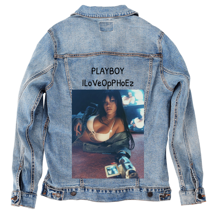 Customer Designed Custom Denim Jacket (hand-crafted) with 3 color choices of jacket: Stonewash, White, or Black. Unisex XS S M L XL 2X 3X. USA hand-crafted and USA digitally printed. Ships free within the USA & also ships Internationally.