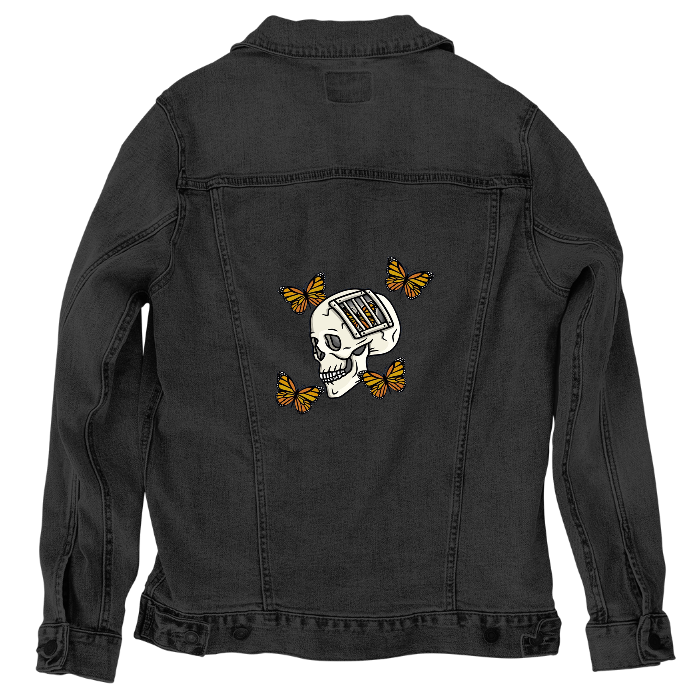 Customer Designed Custom Denim Jacket (hand-crafted) with 3 color choices of jacket: Stonewash, White, or Black. Unisex XS S M L XL 2X 3X. USA hand-crafted and USA digitally printed. Ships free within the USA & also ships Internationally.