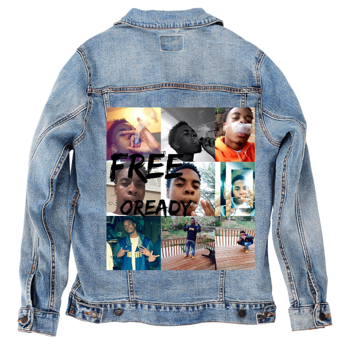 Customer Designed Custom Denim Jacket (hand-crafted) with 3 color choices of jacket: Stonewash, White, or Black. Unisex XS S M L XL 2X 3X. USA hand-crafted and USA digitally printed. Ships free within the USA & also ships Internationally.