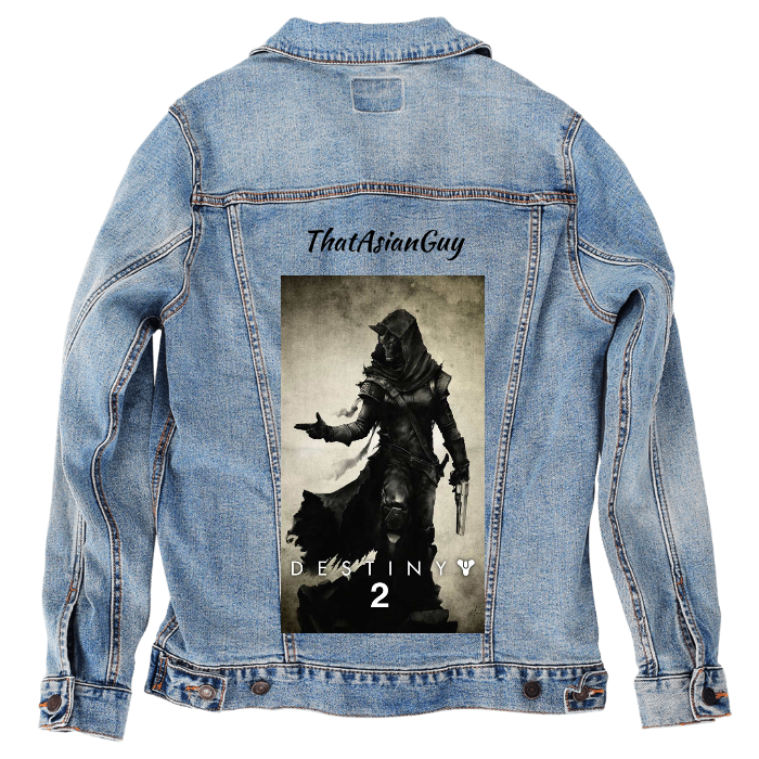 Customer Designed Custom Denim Jacket (hand-crafted) with 3 color choices of jacket: Stonewash, White, or Black. Unisex XS S M L XL 2X 3X. USA hand-crafted and USA digitally printed. Ships free within the USA & also ships Internationally.