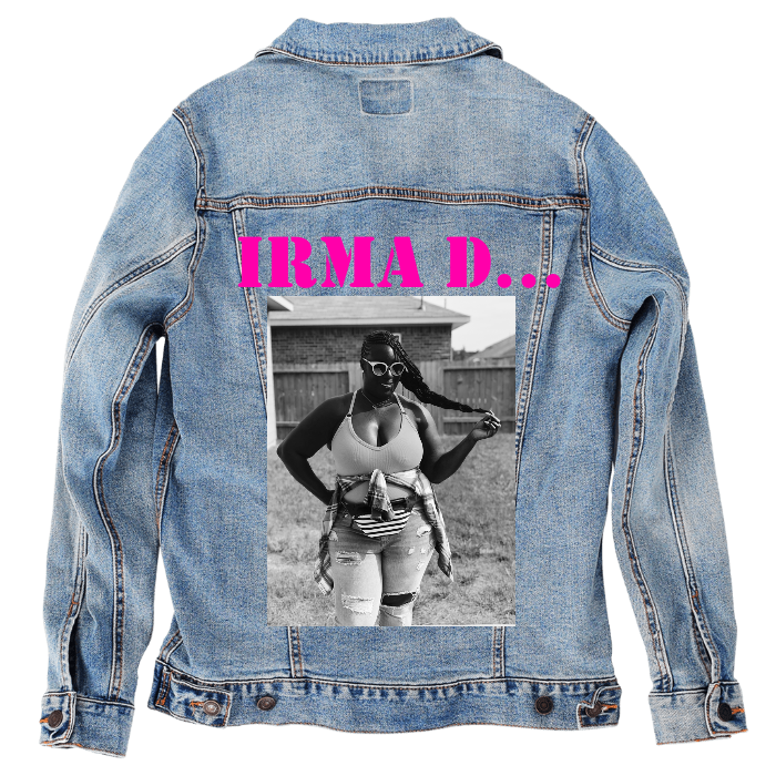 Customer Designed Custom Denim Jacket (hand-crafted) with 3 color choices of jacket: Stonewash, White, or Black. Unisex XS S M L XL 2X 3X. USA hand-crafted and USA digitally printed. Ships free within the USA & also ships Internationally.