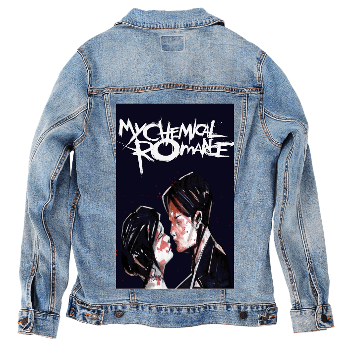 Customer Designed Custom Denim Jacket (hand-crafted) with 3 color choices of jacket: Stonewash, White, or Black. Unisex XS S M L XL 2X 3X. USA hand-crafted and USA digitally printed. Ships free within the USA & also ships Internationally.