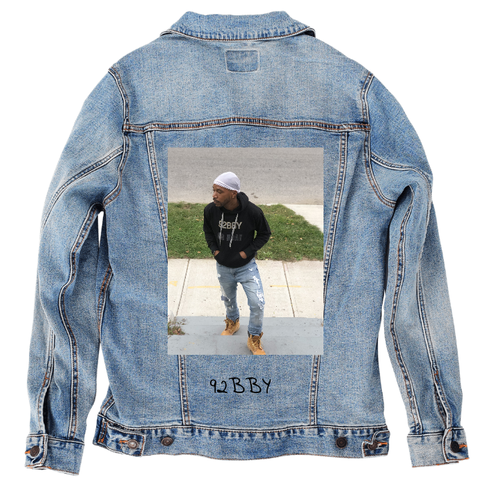 Customer Designed Custom Denim Jacket (hand-crafted) with 3 color choices of jacket: Stonewash, White, or Black. Unisex XS S M L XL 2X 3X. USA hand-crafted and USA digitally printed. Ships free within the USA & also ships Internationally.