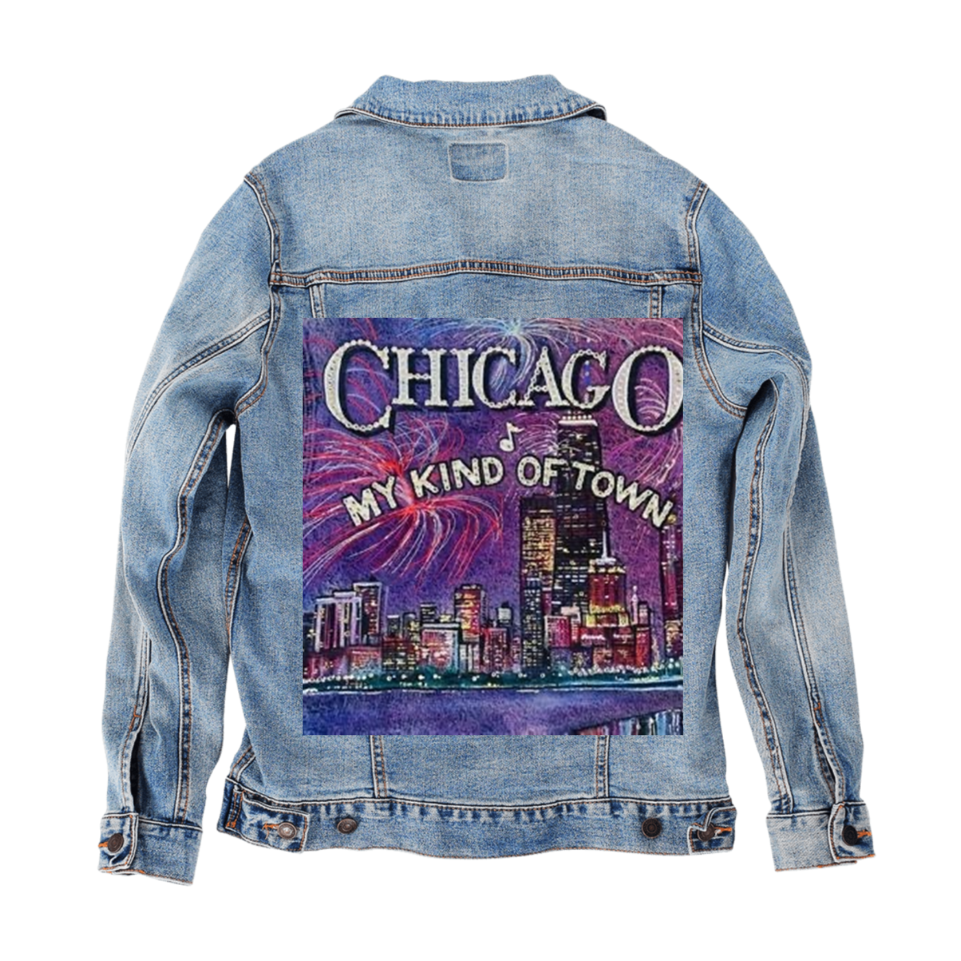 Customer Designed Custom Denim Jacket (hand-crafted) with 3 color choices of jacket: Stonewash, White, or Black. Unisex XS S M L XL 2X 3X. USA hand-crafted and USA digitally printed. Ships free within the USA & also ships Internationally.