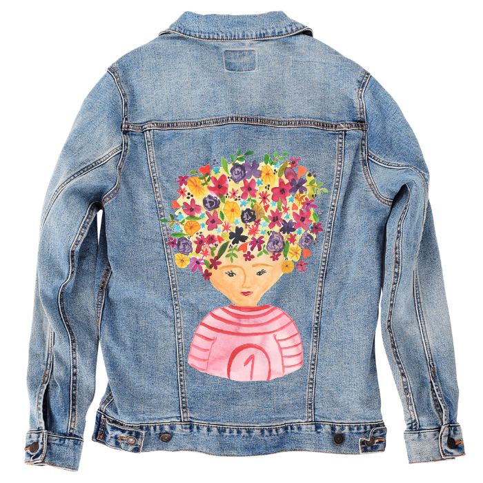 Customer Designed Custom Denim Jacket (hand-crafted) with 3 color choices of jacket: Stonewash, White, or Black. Unisex XS S M L XL 2X 3X. USA hand-crafted and USA digitally printed. Ships free within the USA & also ships Internationally.