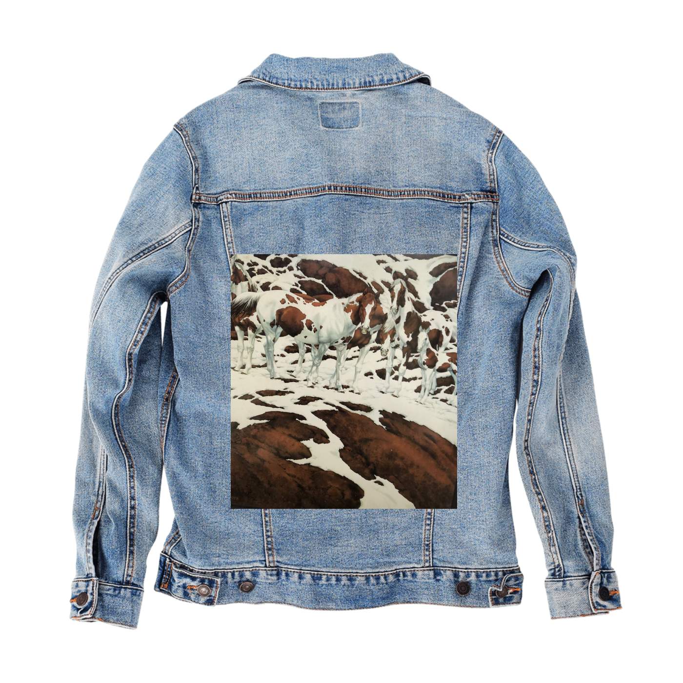 Customer Designed Custom Denim Jacket (hand-crafted) with 3 color choices of jacket: Stonewash, White, or Black. Unisex XS S M L XL 2X 3X. USA hand-crafted and USA digitally printed. Ships free within the USA & also ships Internationally.