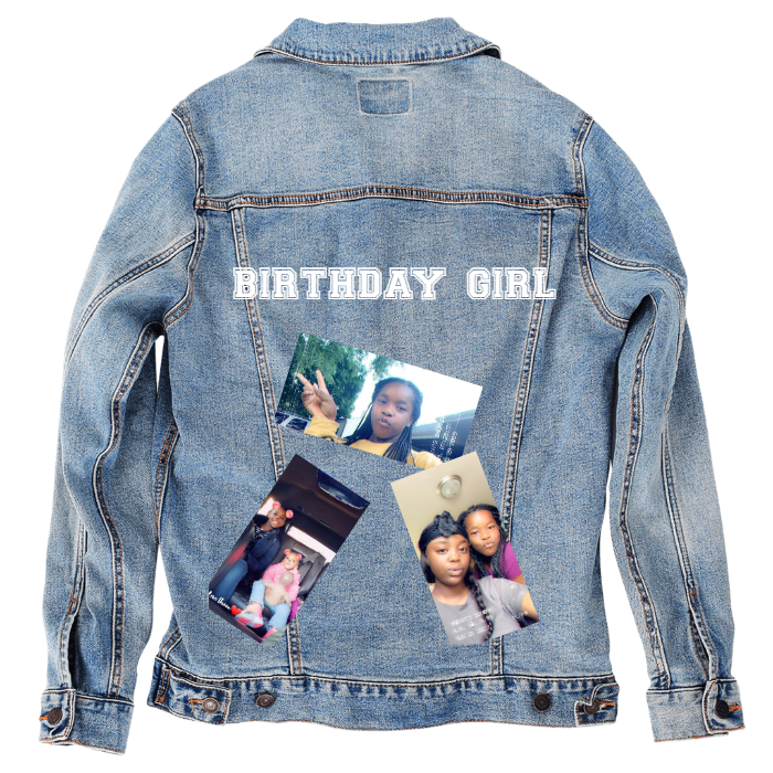 Customer Designed Custom Denim Jacket (hand-crafted) with 3 color choices of jacket: Stonewash, White, or Black. Unisex XS S M L XL 2X 3X. USA hand-crafted and USA digitally printed. Ships free within the USA & also ships Internationally.