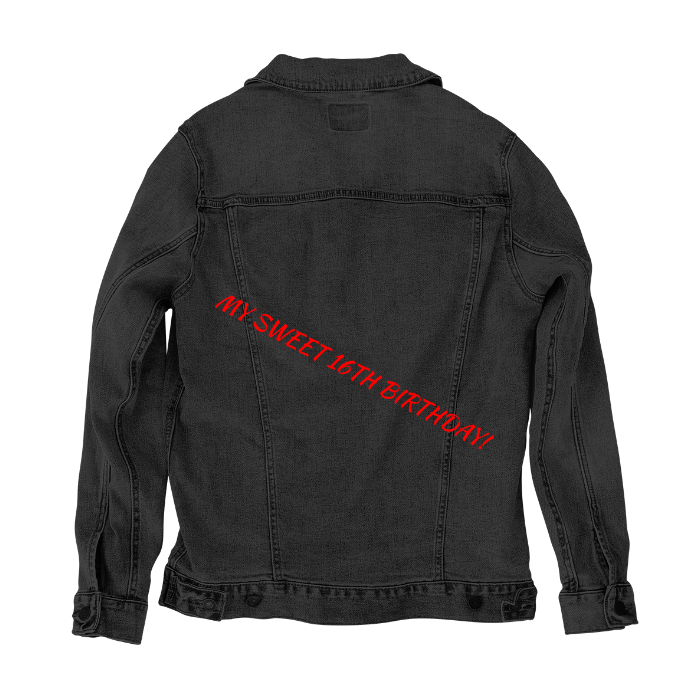 Customer Designed Custom Denim Jacket (hand-crafted) with 3 color choices of jacket: Stonewash, White, or Black. Unisex XS S M L XL 2X 3X. USA hand-crafted and USA digitally printed. Ships free within the USA & also ships Internationally.