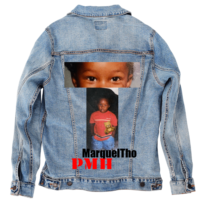 Customer Designed Custom Denim Jacket (hand-crafted) with 3 color choices of jacket: Stonewash, White, or Black. Unisex XS S M L XL 2X 3X. USA hand-crafted and USA digitally printed. Ships free within the USA & also ships Internationally.