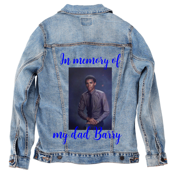 Customer Designed Custom Denim Jacket (hand-crafted) with 3 color choices of jacket: Stonewash, White, or Black. Unisex XS S M L XL 2X 3X. USA hand-crafted and USA digitally printed. Ships free within the USA & also ships Internationally.