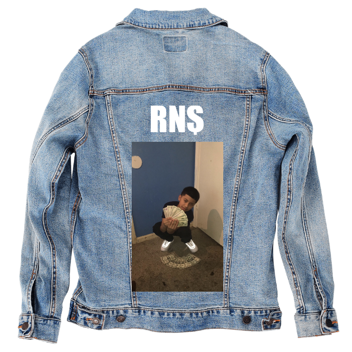 Customer Designed Custom Denim Jacket (hand-crafted) with 3 color choices of jacket: Stonewash, White, or Black. Unisex XS S M L XL 2X 3X. USA hand-crafted and USA digitally printed. Ships free within the USA & also ships Internationally.