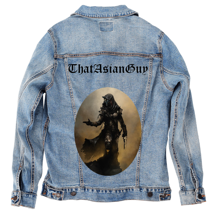 Customer Designed Custom Denim Jacket (hand-crafted) with 3 color choices of jacket: Stonewash, White, or Black. Unisex XS S M L XL 2X 3X. USA hand-crafted and USA digitally printed. Ships free within the USA & also ships Internationally.