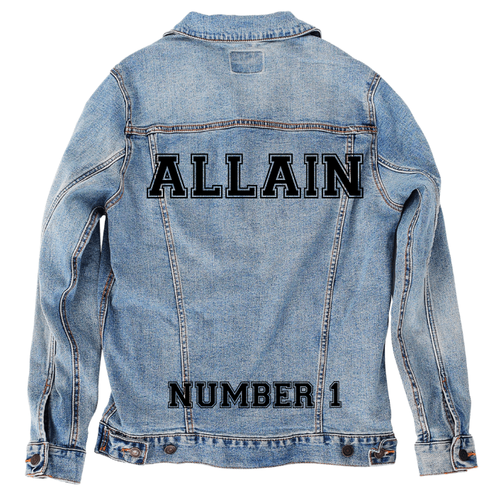 Customer Designed Custom Denim Jacket (hand-crafted) with 3 color choices of jacket: Stonewash, White, or Black. Unisex XS S M L XL 2X 3X. USA hand-crafted and USA digitally printed. Ships free within the USA & also ships Internationally.