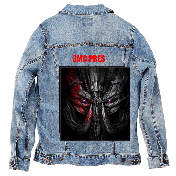Customer Designed Custom Denim Jacket (hand-crafted) with 3 color choices of jacket: Stonewash, White, or Black. Unisex XS S M L XL 2X 3X. USA hand-crafted and USA digitally printed. Ships free within the USA & also ships Internationally.