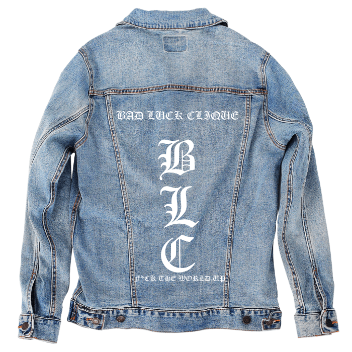 Customer Designed Custom Denim Jacket (hand-crafted) with 3 color choices of jacket: Stonewash, White, or Black. Unisex XS S M L XL 2X 3X. USA hand-crafted and USA digitally printed. Ships free within the USA & also ships Internationally.