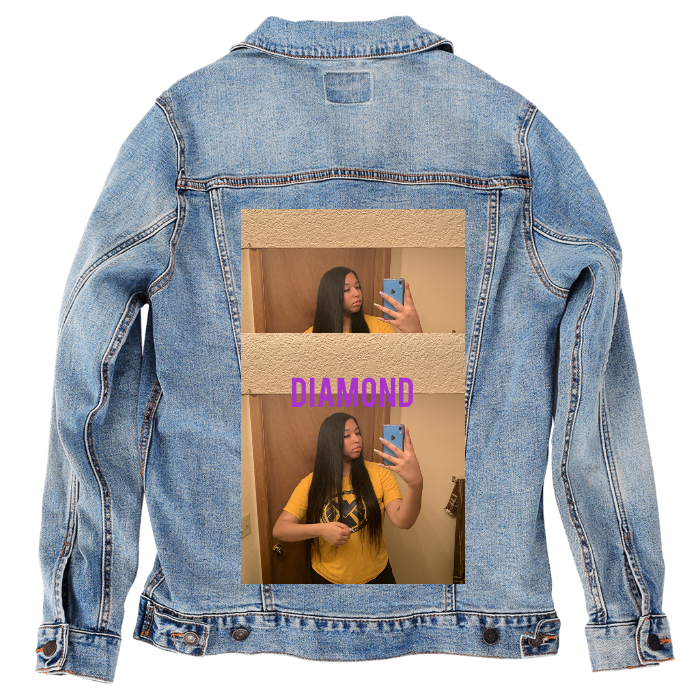 Customer Designed Custom Denim Jacket (hand-crafted) with 3 color choices of jacket: Stonewash, White, or Black. Unisex XS S M L XL 2X 3X. USA hand-crafted and USA digitally printed. Ships free within the USA & also ships Internationally.