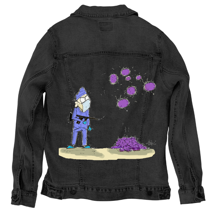 Customer Designed Custom Denim Jacket (hand-crafted) with 3 color choices of jacket: Stonewash, White, or Black. Unisex XS S M L XL 2X 3X. USA hand-crafted and USA digitally printed. Ships free within the USA & also ships Internationally.