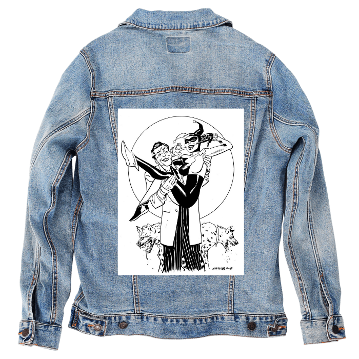 Customer Designed Custom Denim Jacket (hand-crafted) with 3 color choices of jacket: Stonewash, White, or Black. Unisex XS S M L XL 2X 3X. USA hand-crafted and USA digitally printed. Ships free within the USA & also ships Internationally.
