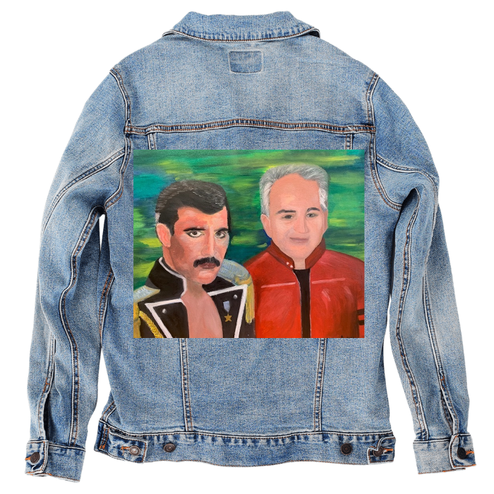 Customer Designed Custom Denim Jacket (hand-crafted) with 3 color choices of jacket: Stonewash, White, or Black. Unisex XS S M L XL 2X 3X. USA hand-crafted and USA digitally printed. Ships free within the USA & also ships Internationally.