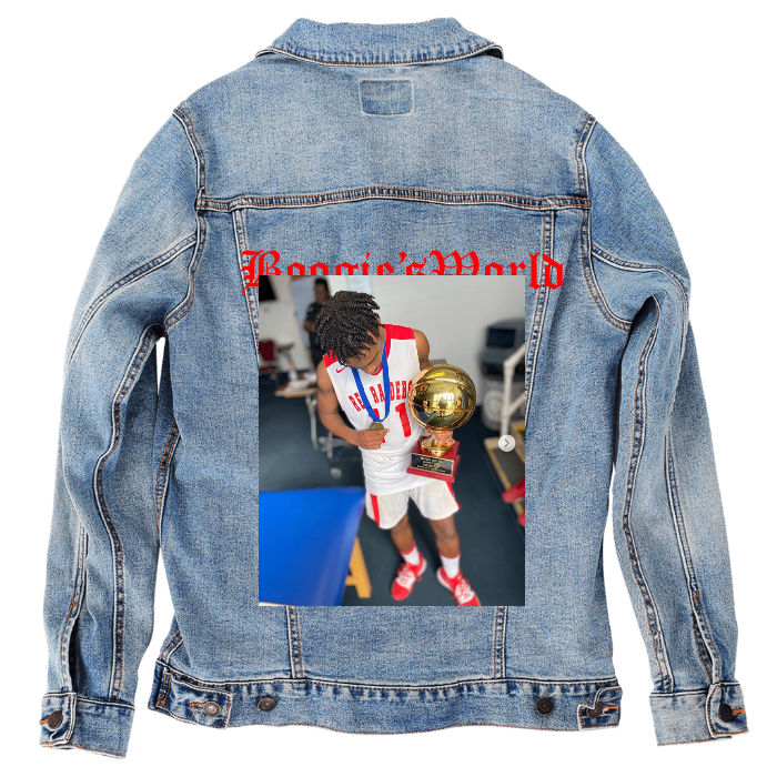 Customer Designed Custom Denim Jacket (hand-crafted) with 3 color choices of jacket: Stonewash, White, or Black. Unisex XS S M L XL 2X 3X. USA hand-crafted and USA digitally printed. Ships free within the USA & also ships Internationally.