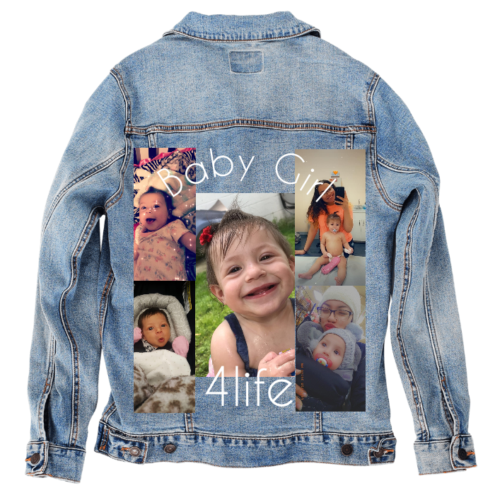 Customer Designed Custom Denim Jacket (hand-crafted) with 3 color choices of jacket: Stonewash, White, or Black. Unisex XS S M L XL 2X 3X. USA hand-crafted and USA digitally printed. Ships free within the USA & also ships Internationally.