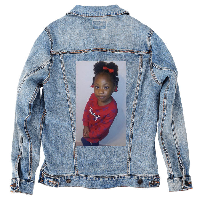 Customer Designed Custom Denim Jacket (hand-crafted) with 3 color choices of jacket: Stonewash, White, or Black. Unisex XS S M L XL 2X 3X. USA hand-crafted and USA digitally printed. Ships free within the USA & also ships Internationally.