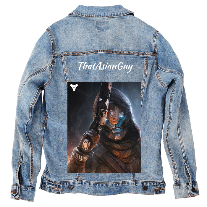Customer Designed Custom Denim Jacket (hand-crafted) with 3 color choices of jacket: Stonewash, White, or Black. Unisex XS S M L XL 2X 3X. USA hand-crafted and USA digitally printed. Ships free within the USA & also ships Internationally.
