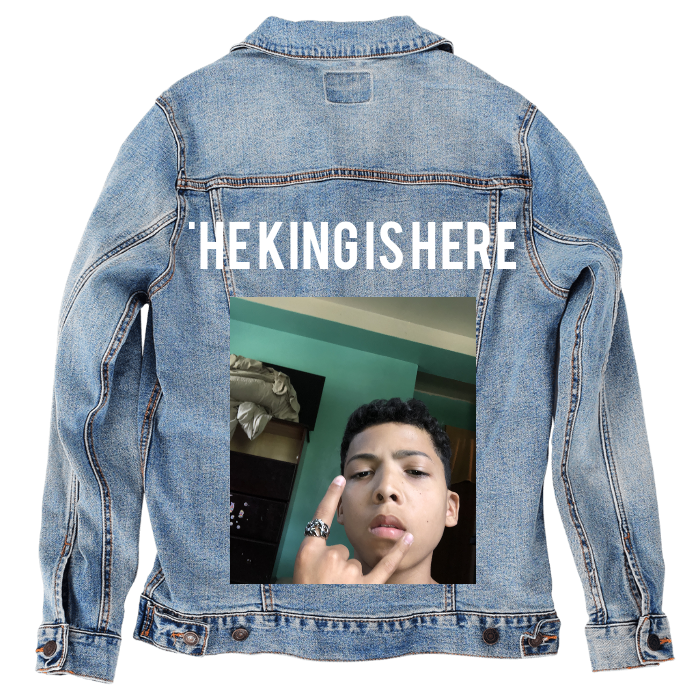 Customer Designed Custom Denim Jacket (hand-crafted) with 3 color choices of jacket: Stonewash, White, or Black. Unisex XS S M L XL 2X 3X. USA hand-crafted and USA digitally printed. Ships free within the USA & also ships Internationally.