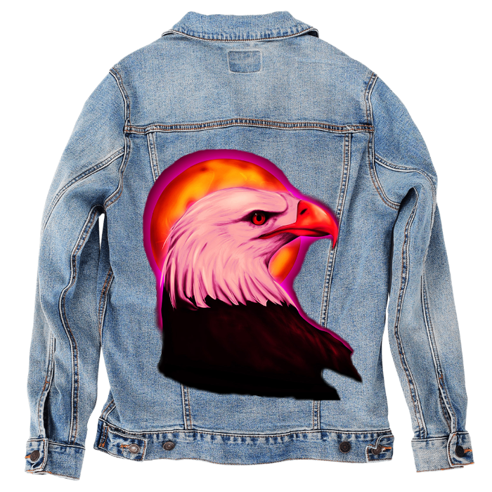 Customer Designed Custom Denim Jacket (hand-crafted) with 3 color choices of jacket: Stonewash, White, or Black. Unisex XS S M L XL 2X 3X. USA hand-crafted and USA digitally printed. Ships free within the USA & also ships Internationally.