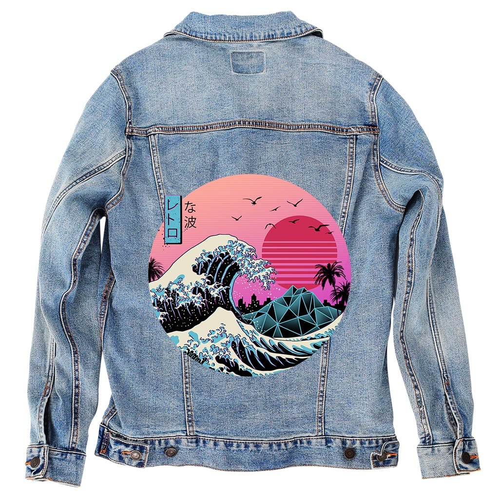 GREAT RETRO WAVE by VINCENT TRINIDAD, digitally printed on DENIM products: throw pillows, aprons, table place mats, and hand-made Unisex Denim Jackets in 3 color choices GREAT RETRO WAVE by VINCENT TRINIDAD, digitally printed on DENIM products: throw pillows, aprons, table place mats, and hand-made Unisex Denim Jackets in 3 color choices