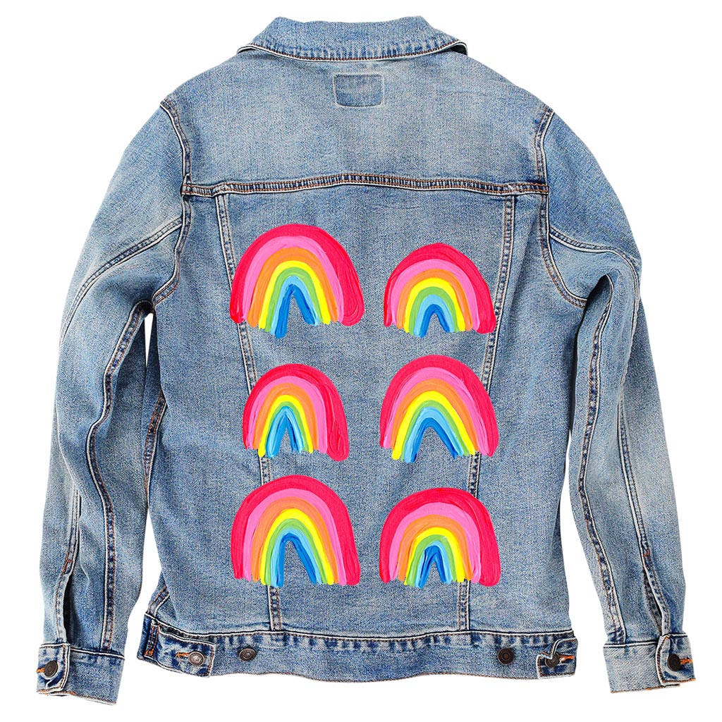 Denim INK CatCoq Artwork on Denim Jacket Rainbow Design