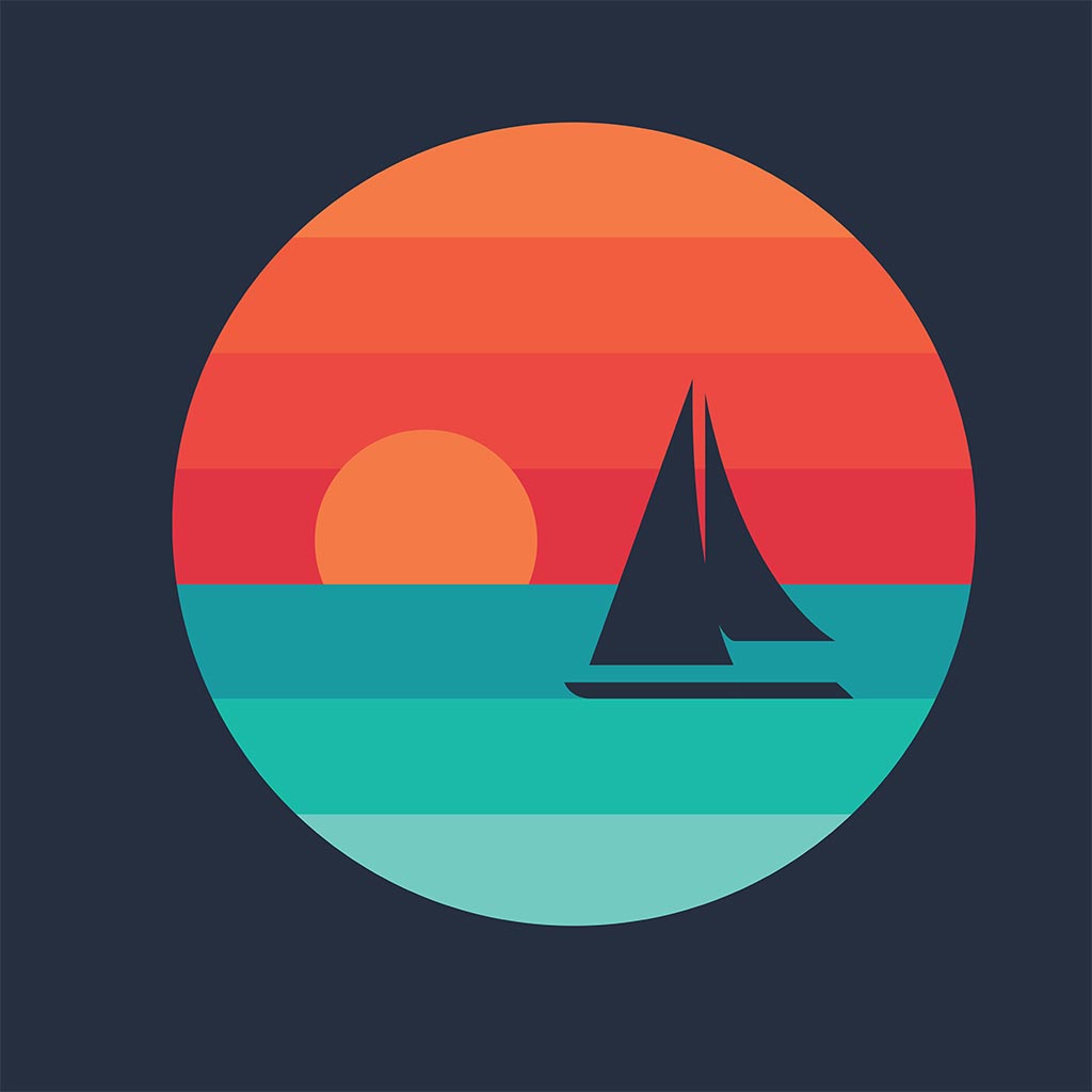 SUNDOWNERS by GRANT SHEPLEY, digitally printed on DENIM products: throw pillows, aprons, table place mats, and hand-made Unisex Denim Jackets in 3 color choices