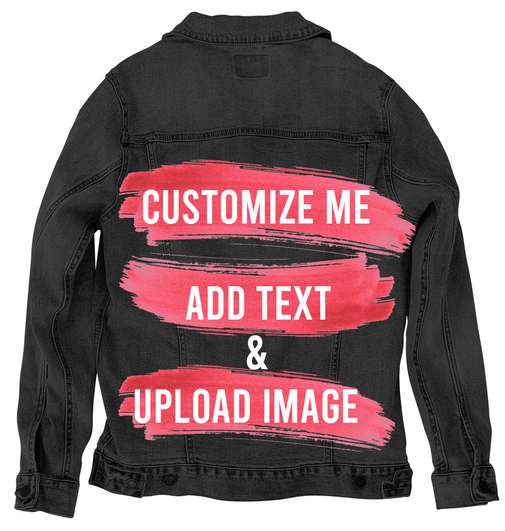 Customize & Design your own Denim Jacket (hand-made) with 3 color choices of jacket: Stonewash, White, or Black. Unisex XS S M L XL 2X 3X. USA hand-crafted and USA digitally printed. Ships free within the USA & also ships Internationally.