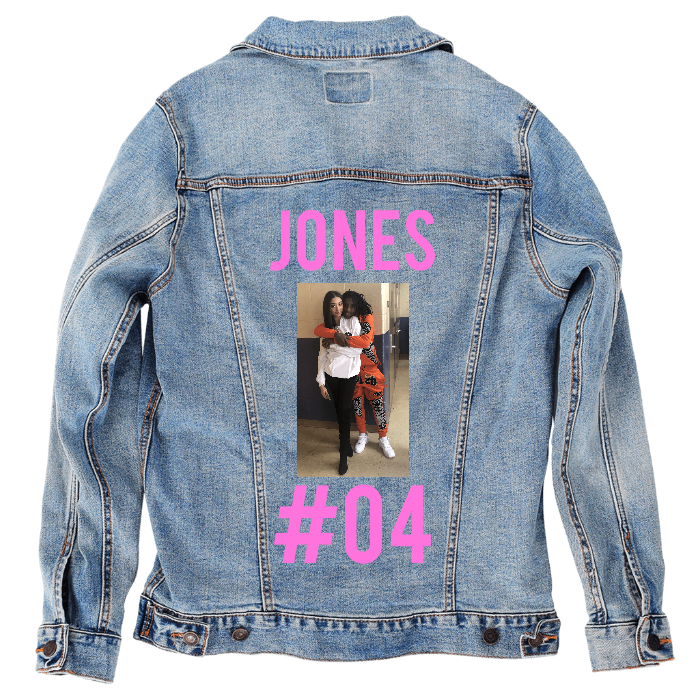 Customer Designed Custom Denim Jacket (hand-crafted) with 3 color choices of jacket: Stonewash, White, or Black. Unisex XS S M L XL 2X 3X. USA hand-crafted and USA digitally printed. Ships free within the USA & also ships Internationally.
