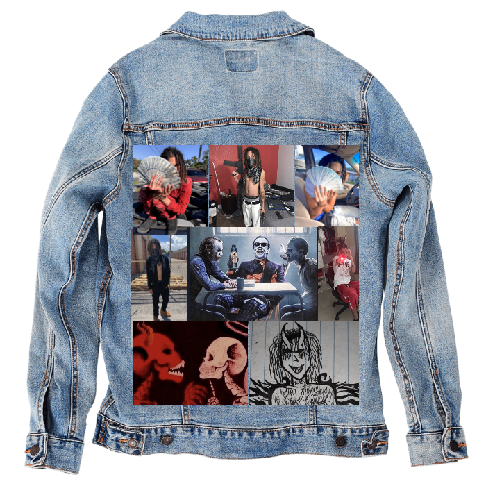 Customer Designed Custom Denim Jacket (hand-crafted) with 3 color choices of jacket: Stonewash, White, or Black. Unisex XS S M L XL 2X 3X. USA hand-crafted and USA digitally printed. Ships free within the USA & also ships Internationally.