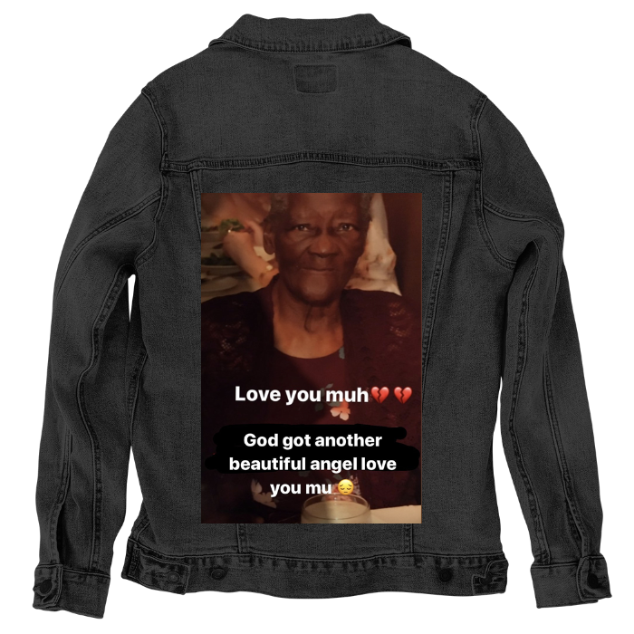 Customer Designed Custom Denim Jacket (hand-crafted) with 3 color choices of jacket: Stonewash, White, or Black. Unisex XS S M L XL 2X 3X. USA hand-crafted and USA digitally printed. Ships free within the USA & also ships Internationally.
