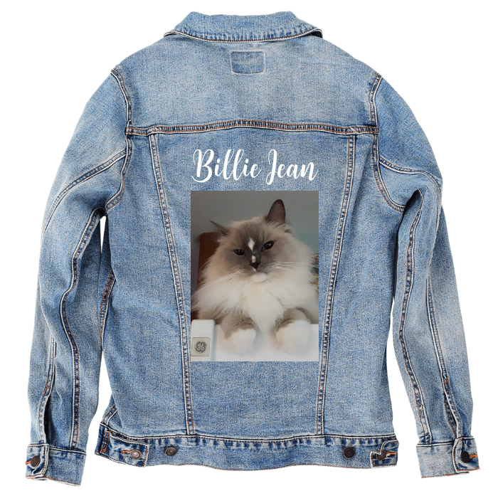 Customer Designed Custom Denim Jacket (hand-crafted) with 3 color choices of jacket: Stonewash, White, or Black. Unisex XS S M L XL 2X 3X. USA hand-crafted and USA digitally printed. Ships free within the USA & also ships Internationally.