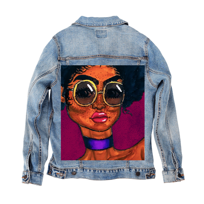 Customer Designed Custom Denim Jacket (hand-crafted) with 3 color choices of jacket: Stonewash, White, or Black. Unisex XS S M L XL 2X 3X. USA hand-crafted and USA digitally printed. Ships free within the USA & also ships Internationally.
