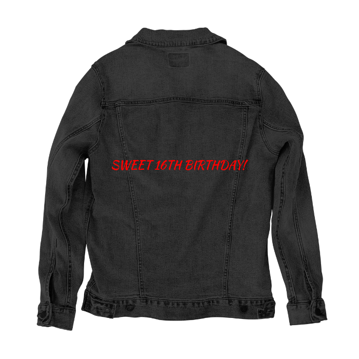 Customer Designed Custom Denim Jacket (hand-crafted) with 3 color choices of jacket: Stonewash, White, or Black. Unisex XS S M L XL 2X 3X. USA hand-crafted and USA digitally printed. Ships free within the USA & also ships Internationally.