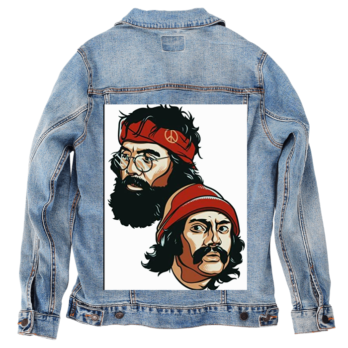 Customer Designed Custom Denim Jacket (hand-crafted) with 3 color choices of jacket: Stonewash, White, or Black. Unisex XS S M L XL 2X 3X. USA hand-crafted and USA digitally printed. Ships free within the USA & also ships Internationally.
